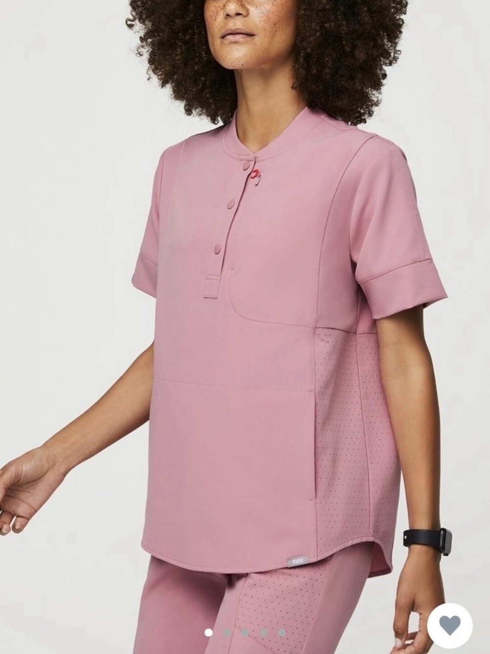 Figs Top Women’s Gidya Relaxed Henley Scrub Top Short Sleeve Pink Sz L